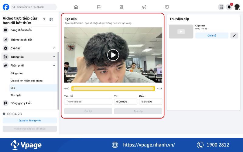 Sau khi phát trực tiếp trên Live, trong Live Producer